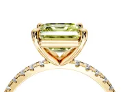 Solitaire Engagement Ring Setting for Fancy Yellow Asscher Cut Center with Fine Pave Narrow Band and Prong Head in Yellow Gold