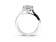 Floral Engagement Ring Setting for Cushion Cut Center with Pave Band and Floral Prong Head in Platinum