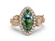 Milgrain Halo Engagement Ring Setting for Fancy Green Marquise Center with Shoulder Bezels and Prong Head in Rose Gold
