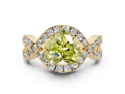 Halo Engagement Ring Setting for Fancy Yellow Heart-Shaped Center with Pave Infinity Twist Band and Prong Head in Yellow Gold