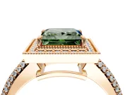 Milgrain Halo Engagement Ring Setting for Fancy Green Princess Cut Center with Three-Sided Pave Band and Prong Head in Rose Gold