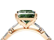 Baguette Engagement Ring Setting for Fancy Green Princess Cut Center with Alternating Bar-Set Band and Prong Head in Rose Gold