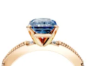 Solitaire Engagement Ring Setting for Fancy Blue Radiant Cut Center with Milgrain-Edged Pave Band and Prong Head in Rose Gold