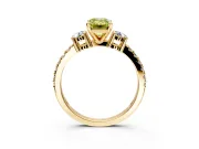 3 Stone Engagement Ring Setting for Fancy Yellow Emerald Cut Center with Round Cut Side Accents and Prong Head in Yellow Gold