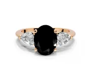 3 Stone Engagement Ring Setting for Fancy Black Oval Center with Large Pear-Shaped Accents and Prong Head in Rose Gold