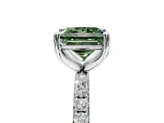 Solitaire Engagement Ring Setting for Fancy Green Princess Cut Center with Micro Pave Band and Prong Head in Platinum