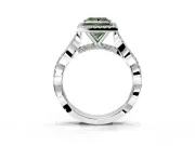 Halo Engagement Ring Setting for Fancy Green Princess Cut Center with Twist Band and Prong Head in Platinum