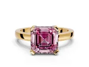 Solitaire Engagement Ring Setting for Fancy Pink Asscher Cut Center with Plain Band and Flat Tab Prong Head in Yellow Gold