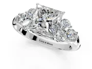 Cluster Engagement Ring Setting for Princess Cut Center with Round Cut Accent Frame and Prong Head in Sterling Silver
