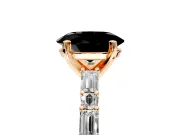 Baguette Engagement Ring Setting for Fancy Black Oval Center with Alternating Bar-Set Band and Prong Head in Rose Gold