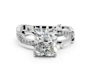 Solitaire Engagement Ring Setting for Radiant Cut Center with Pave and Plain Crossover Band and Prong Head in Platinum