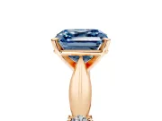 Solitaire Engagement Ring Setting for Fancy Blue Asscher Cut Center with Carved Leaf Shoulders and Prong Head in Rose Gold