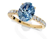 Solitaire Engagement Ring Setting for Fancy Blue Oval Center with Large Accent Band and Prong Head in Yellow Gold