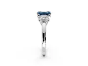Solitaire Engagement Ring Setting for Fancy Blue Emerald Cut Center with Marquise Flower Shoulders and Prong Head in Sterling Silver