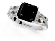 Channel-Set Engagement Ring Setting for Fancy Black Asscher Cut Center with Baguette Band and Prong Head in Platinum