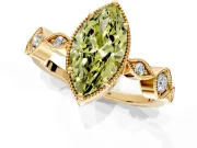 Vintage Station Engagement Ring Setting for Fancy Yellow Marquise Center with Accents and Prong Head in Yellow Gold