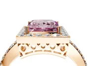 Halo Engagement Ring Setting for Fancy Pink Princess Cut Center with Heart-Shaped Openwork, Pave Band and Prong Head in Rose Gold