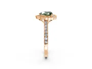 Milgrain Floral Halo Engagement Ring Setting for Fancy Green Heart-Shaped Center with Pave Band and Prong Head in Rose Gold