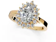 Starburst Halo Engagement Ring Setting for Pear-Shaped Center with Flat Cathedral Band and Prong Head in Yellow Gold