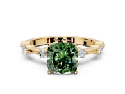 Solitaire Engagement Ring Setting for Fancy Green Cushion Cut Center with Bezel Station Band and Prong Head in Yellow Gold