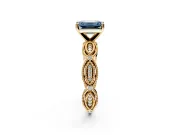 Solitaire Engagement Ring Setting for Fancy Blue Emerald Cut Center with Marquise Panel Band and Prong Head in Yellow Gold