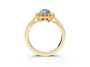 Starburst Halo Engagement Ring Setting for Fancy Blue Pear-Shaped Center with Flat Cathedral Band and Prong Head in Yellow Gold