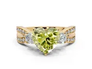3 Stone Engagement Ring Setting for Fancy Yellow Heart-Shaped Center with Pave Twist Band and Prong Head in Yellow Gold