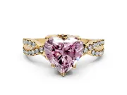 Solitaire Engagement Ring Setting for Fancy Pink Heart-Shaped Center with Narrow Twist Pave Band and Prong Head in Yellow Gold
