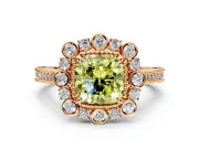 Milgrain Halo Engagement Ring Setting for Fancy Yellow Cushion Cut Center with Bezel Point Accents and Prong Head in Rose Gold