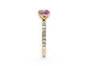Solitaire Engagement Ring Setting for Fancy Pink Cushion Cut Center with Micro Pave Band and Prong Head in Yellow Gold