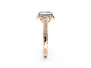 Floral Engagement Ring Setting for Fancy Blue Radiant Cut Center with Four Accent Clusters and Prong Head in Rose Gold