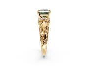 Solitaire Engagement Ring Setting for Fancy Green Princess Cut Center with Filigree Accent Basket and Prong Head in Yellow Gold