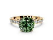 Open Basket Engagement Ring Setting for Fancy Green Round Cut Center with Pave Band and Prong Head in Yellow Gold