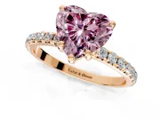 Solitaire Engagement Ring Setting for Fancy Pink Heart-Shaped Center with Micro Pave Band and Prong Head in Rose Gold