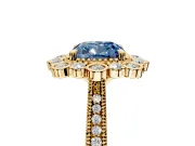 Milgrain Halo Engagement Ring Setting for Fancy Blue Cushion Cut Center with Bezel Point Accents and Prong Head in Yellow Gold