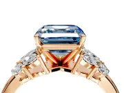 Leaf Cluster Engagement Ring Setting for Fancy Blue Asscher Cut Center with Marquise Accents and Prong Head in Rose Gold