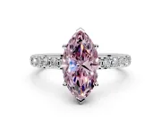Solitaire Engagement Ring Setting for Fancy Pink Marquise Center with Round Cut Pave Band and Prong Head in Platinum
