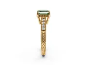 Engraved Engagement Ring Setting for Fancy Green Asscher Cut Center with Milgrain Pave Band and Prong Head in Yellow Gold