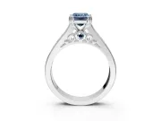 Solitaire Engagement Ring Setting for Fancy Blue Emerald Cut Center with Channel Band and Double Claw Prong Head in Sterling Silver