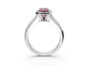 Halo Engagement Ring Setting for Fancy Pink Radiant Cut Center with Knife Ridge Cathedral Band and Prong Head in Platinum