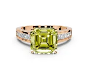 Solitaire Engagement Ring Setting for Fancy Yellow Asscher Cut Center with Princess Cut Channel Band and Prong Head in Rose Gold