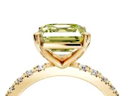 Solitaire Engagement Ring Setting for Fancy Yellow Asscher Cut Center with Fine Pave Band and Claw Prong Head in Yellow Gold