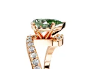 Solitaire Engagement Ring Setting for Fancy Green Pear-Shaped Center with Pave Bypass Swirl Band and Prong Head in Rose Gold