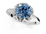 Floral Frame Engagement Ring Setting for Fancy Blue Round Cut Center with Accent Clusters and Prong Head in Sterling Silver