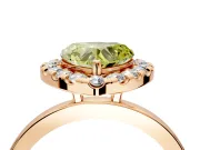 Halo Engagement Ring Setting for Fancy Yellow Heart-Shaped Center with Thin Plain Band and Prong Head in Rose Gold