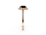 Halo Engagement Ring Setting for Fancy Black Round Cut Center with Narrowing Pave Band and Prong Head in Rose Gold