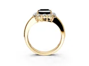 Halo Engagement Ring Setting for Fancy Black Princess Cut Center with Milgrain Channel Band and Prong Head in Yellow Gold