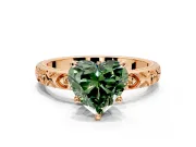 Solitaire Engagement Ring Setting for Fancy Green Heart-Shaped Center with XO Engraved Band and Prong Head in Rose Gold