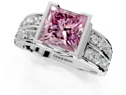 Bezel Engagement Ring Setting for Fancy Pink Princess Cut Center with Wide Channel-Set Band and Bezel Head in Platinum