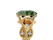 Leaf Engagement Ring Setting for Fancy Green Oval Center with Milgrain Accent Band and Prong Head in Yellow Gold